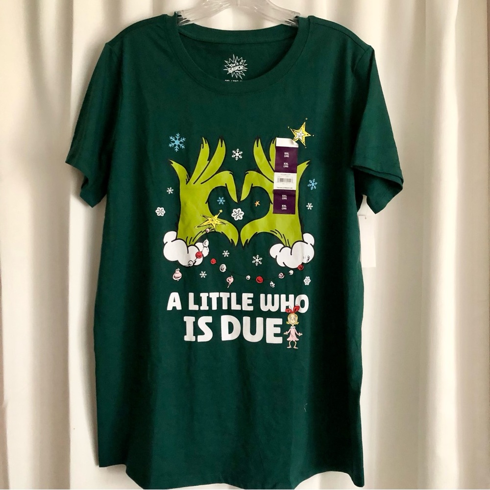 The Grinch "A Little Who is Due" Maternity Graphic T-shirt Green 2XL 20 NWT